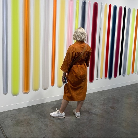 Vintage Leather Midi Dress, Orange Suede - Picture 1 of 5